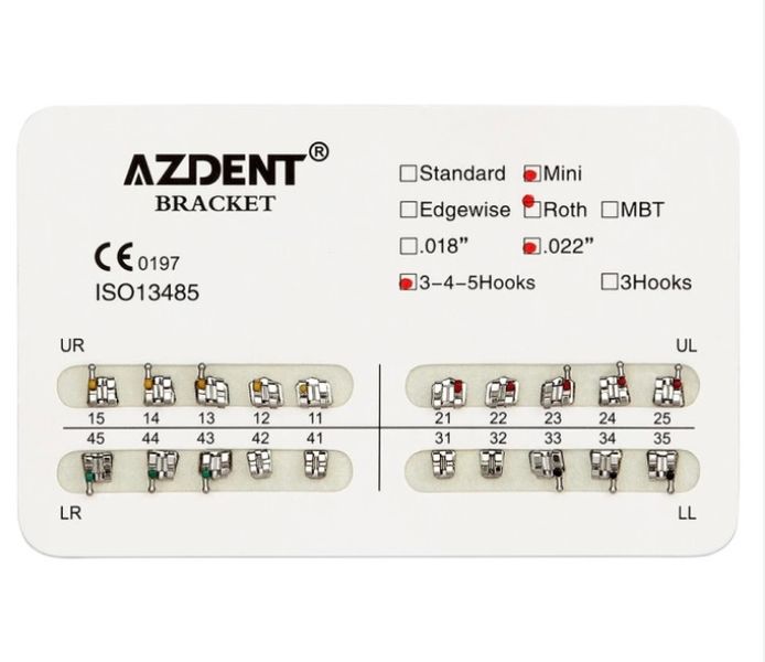 Металеві брекети Mini Roth 022 Azdent - 20 штук, повний набір. 00113 фото