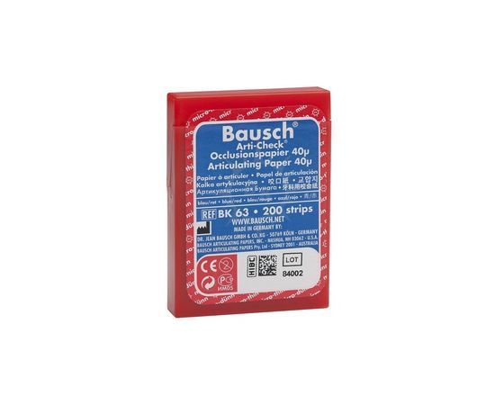 Артикуляционная бумага Bausch BK63 прямая синяя 40 мкм, 200 листов 4510-6466 фото
