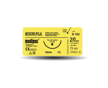 Шовний матеріал НЕОСОРБ (NEOSORB PGLA), що розсмоктується, плетений, зворотно-ріжуча голка 3/0, голка 16 мм, 3/8 45 см 4010-1305 фото